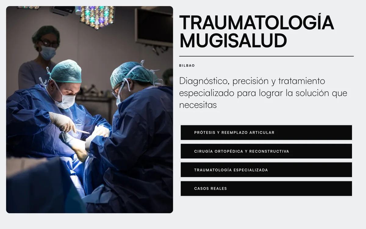Portada de la web de la unidad de traumatología de pie y tobillo de Mugisalud en Bilbao